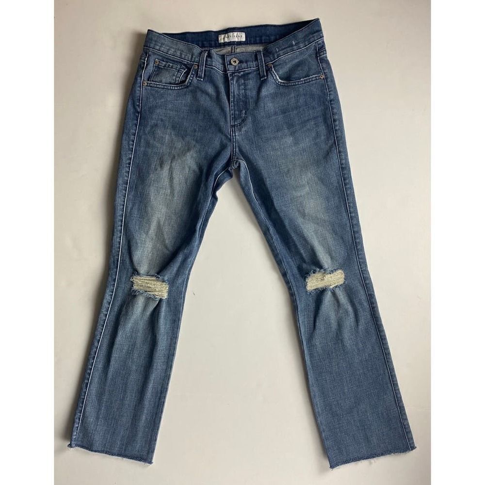 James Jeans Ankle Ciggy Mid-Rise Raw Hem Medium Wash Factory Distressed -Size 30